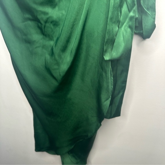 Sarin Mathew’s | Dark Green Satin Effect Wrap MIDI Dress Medium - Picture 9 of 10